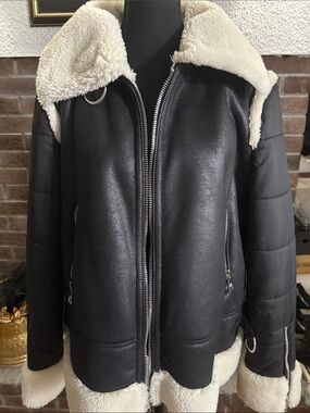Karl Lagerfeld Black Jacket with Cream Shearling Trim